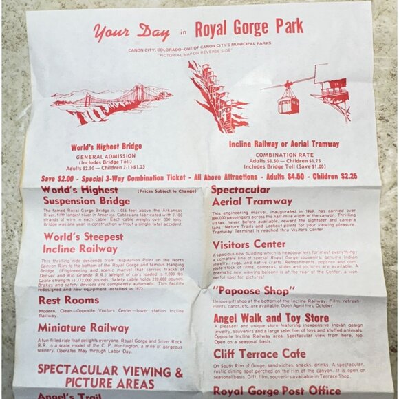 Vintage Royal Gorge Park & Bridge Area Map Canon City CO Brochure 1979 - Picture 5 of 7
